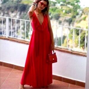 Zara Ruffle Maxi Dress, Red, Small